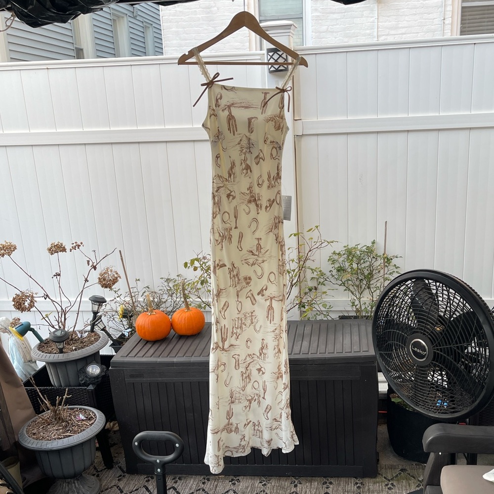 Cream Maxi Dress with Brown Western Print - Picture 2 of 16